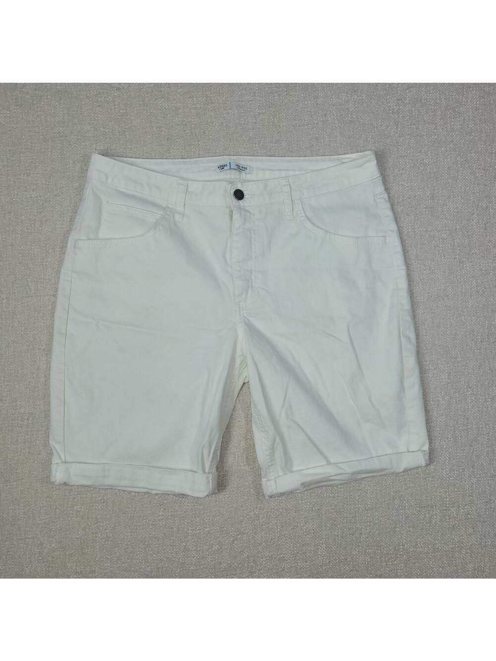 Riders by Lee Bermuda Shorts Women Sz 12 White Denim Cotton Spandex Pockets